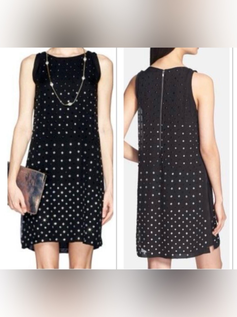 Diane Von Furstenberg Black Midi Dress with Gold Studs